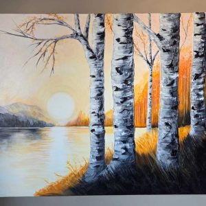 Toile fin de journée au bord du lac
